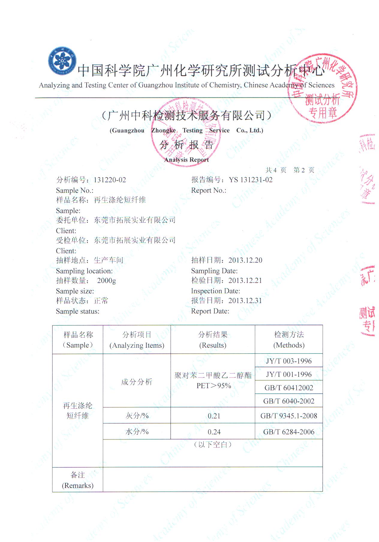 Pt. 1 of Hollow Conjugated Fiber Test Report